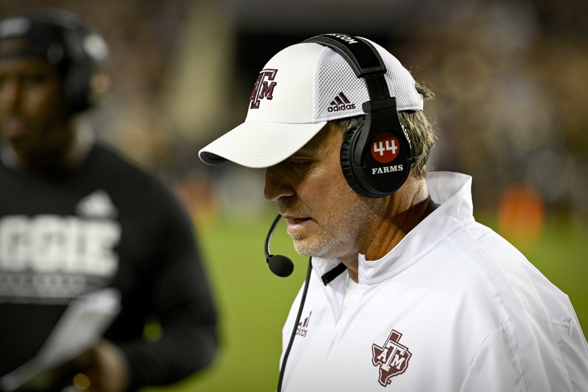 Texas A&M Aggies head coach Jimbo Fisher during the game between the Texas A&M Aggies and the Miami Hurricanes at Kyle Field.